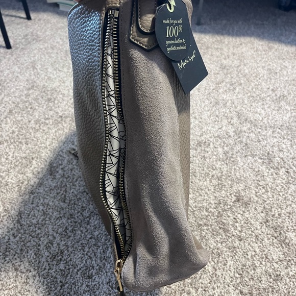 Moda Luxe Taupe Hobo Shoulder Bag Leather Suede Large Slouchy Boho Neutral Purse - Picture 5 of 16